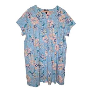 Miss Elaine Relax Womrns Blue Colorful Floral Snap Front Robe Plus Size 2X
